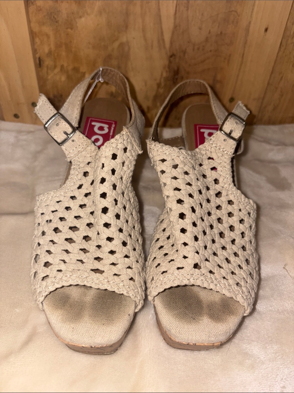 #125 pop Cream Woven Slingback Wedge Sandals